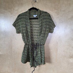 Crocheted Cardigan Vest with Belt Green Size Medium